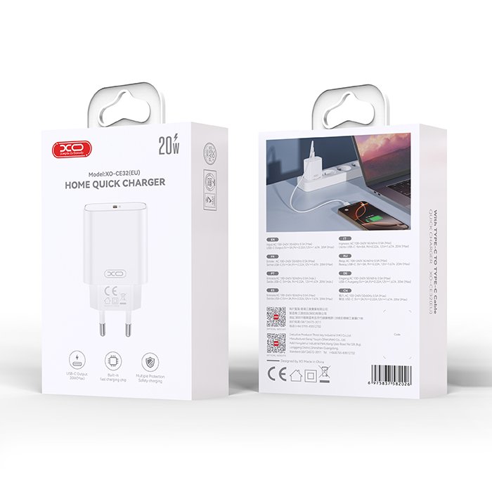 Universal φορτιστής USB-C PD20W, σε λευκό χρώμα - XO CE32 (EU) PD20W SINGLE USB-C FAST CHARGER - Image 4