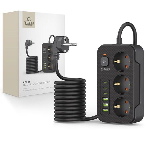 TECH-PROTECT PC3X6 πρίζα τροφοδοσίας 3 USB & 3 Type-C & 3 πρίζες 200 cm μαύρo (5906302310555) - Image 6