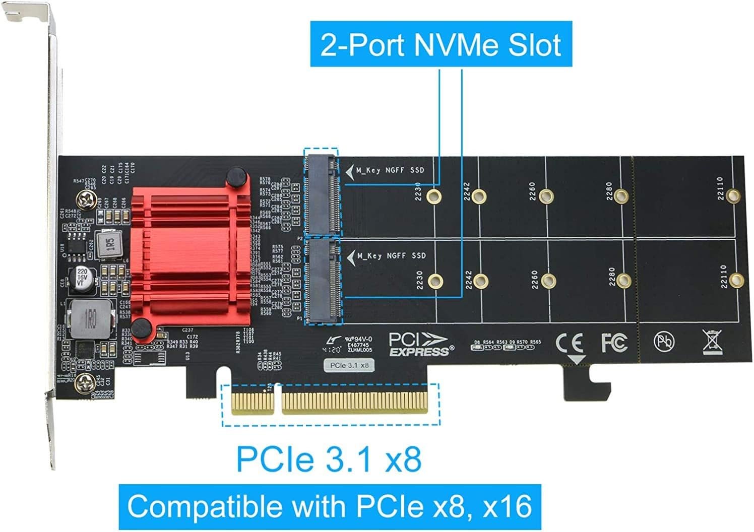 AXAGON PCEM2-ND PCE-E 3.0 8X - DUAL M.2 NVME M-KEY SLOT ADAPTER W. DATASWITCH, SP & LP, UP TO 110MM SSD - Image 4