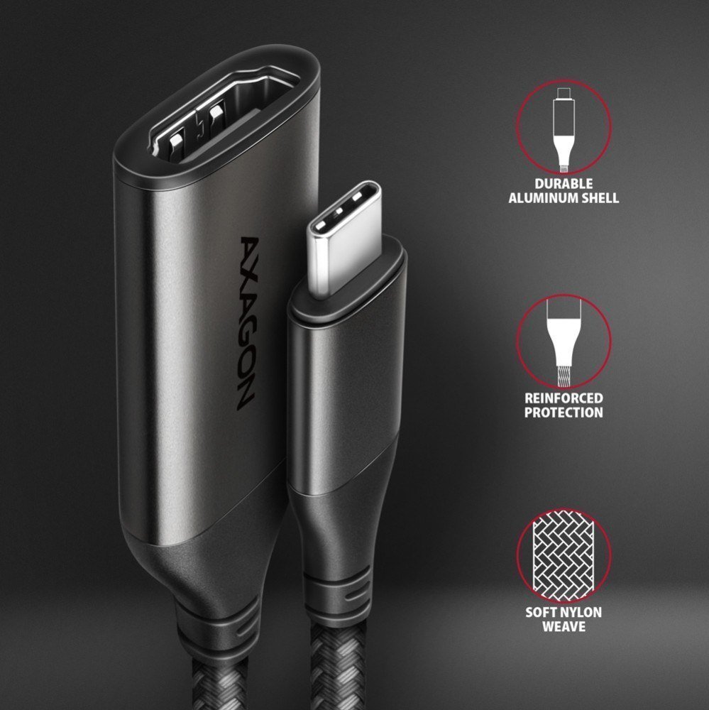 AXAGON RVC-HI2M USB-C -> HDMI 2.0 ADAPTER 4K/60HZ ALUMINUM, 25CM CABLE - Image 2