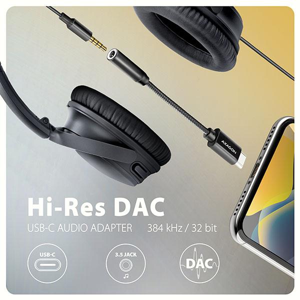 AXAGON ADA-HC USB-C - 3.5MM (F) CONNECTOR, HI-RES DAC, AUDIO ADAPTER 32BIT 384KHZ - Image 2