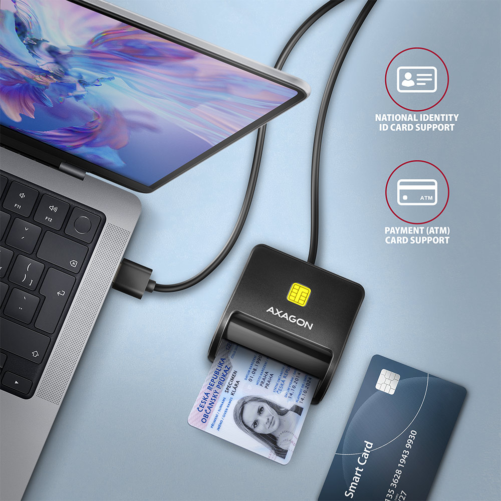AXAGON CRE-SM3N USB SMART CARD FLATREADER - Image 2