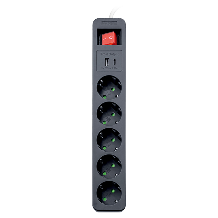Πολύπριζο 5 θέσεων με διακόπτη ON/OFF και 2 θύρες USB (USB-C & USB-Α) - SONORA PSW501AC - Image 2