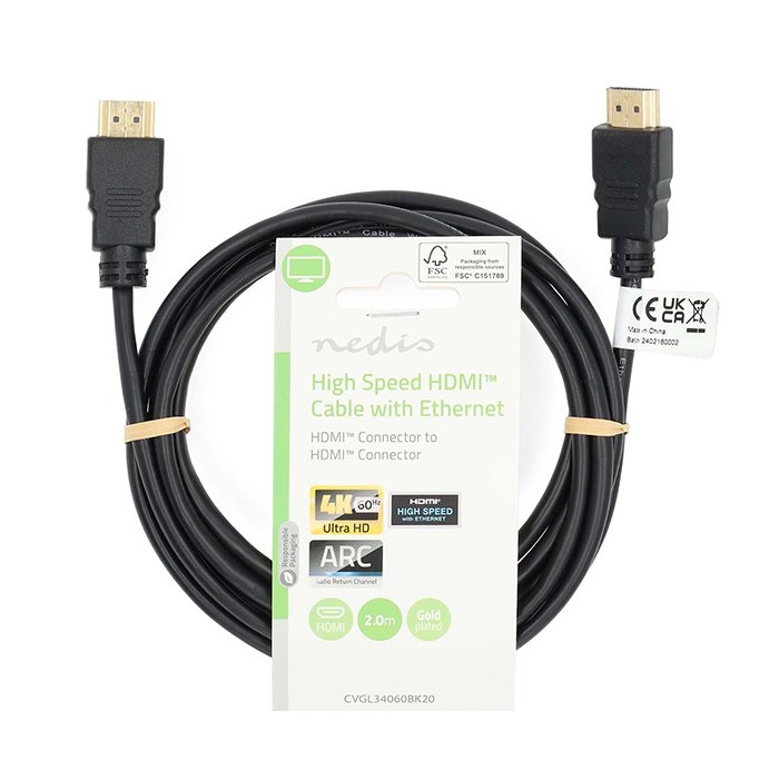 Καλώδιο High speed HDMI with Ethernet, HDMI αρσ. - HDMI αρσ., 2.00m. - NEDIS CVGL34060BK20 - Image 3