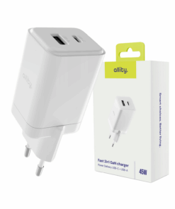 Φορτιστής τοίχου Allity GaN PD QC ATC-01-45WAC 1x USB-c 1x USB-a 45W λευκός