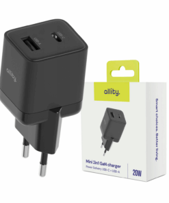 Φορτιστής τοίχου Allity GaN PD QC ATC-01-20WAC 1x USB-c 1x USB-a 20W μαύρος