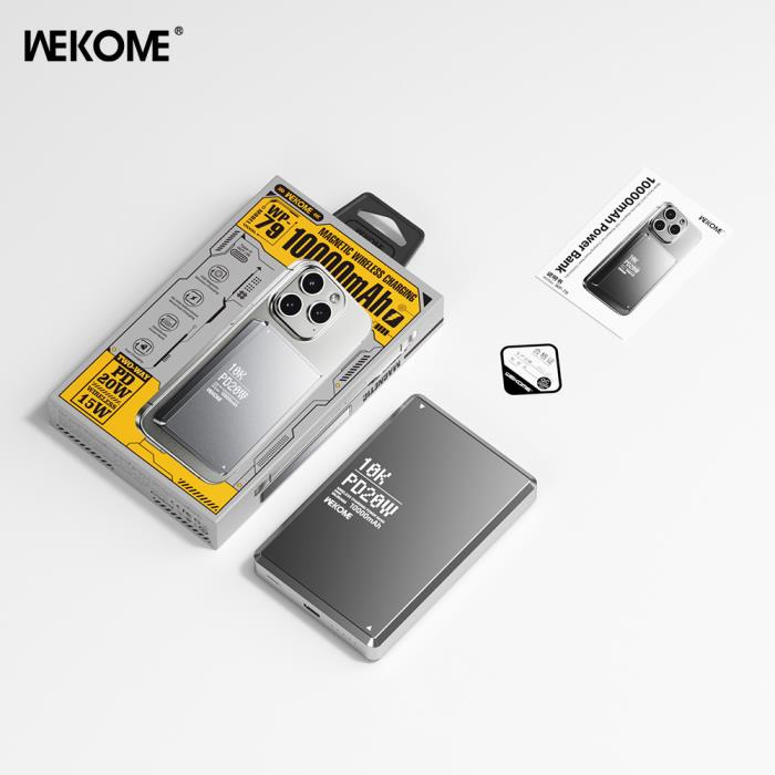 Power Bank 10000mAh PD 20W WK WP-79 1 Θέσης, με Ασύρματη Φόρτιση Magnetic Γκρι - Image 3