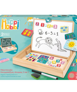 HappiHobbi Magnet Ξύλινος Μαγνητικός Επιτραπέζιος Πίνακας 2 Όψεων Με 35 Εκπαιδευτικούς Μαγνήτες Για