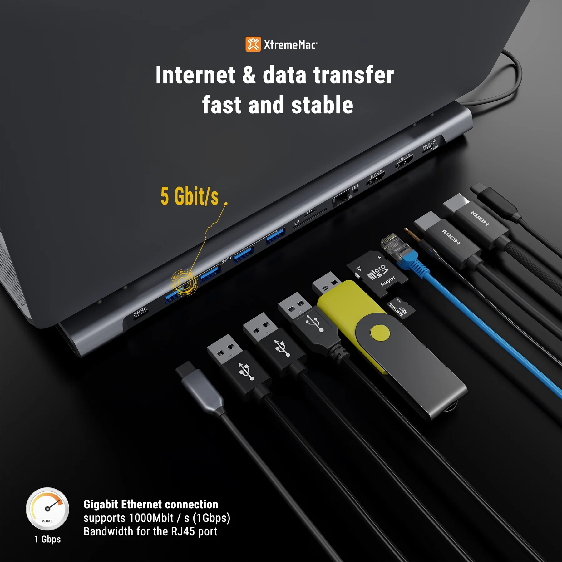 XTREME MAC (XWH-CDH-13) TYPE-C DOCKING HUB STATION - 12 PORTS ETHERNET, 2* HDMI, SD/MSD CARDS, USB-C PD 100W, USB-C, 4* USB 3.0, AUDIO IN/OUT - Image 4
