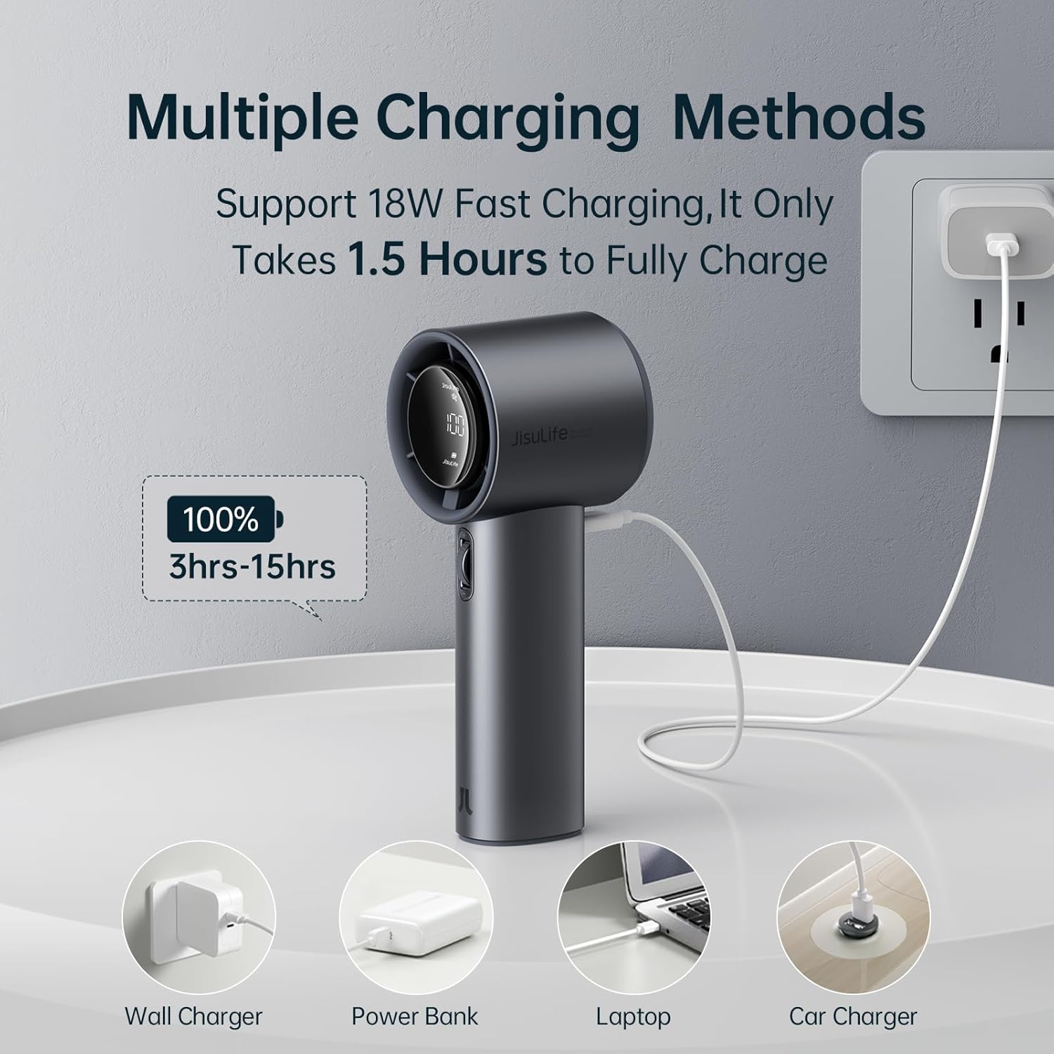 JISULIFE PORTABLE HANDHELD FAN PRO1 S (5000MAH) DARK GREY - Image 2