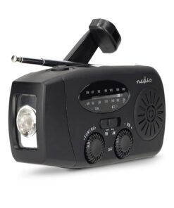 Επαναφορτιζόμενο, αναλογικό AM / FM ραδιόφωνο έκτακτης ανάγκης με ηλιακό πάνελ, μανιβέλα χειρός, φακό και powerbank. - NEDIS RDFMCR2000BK