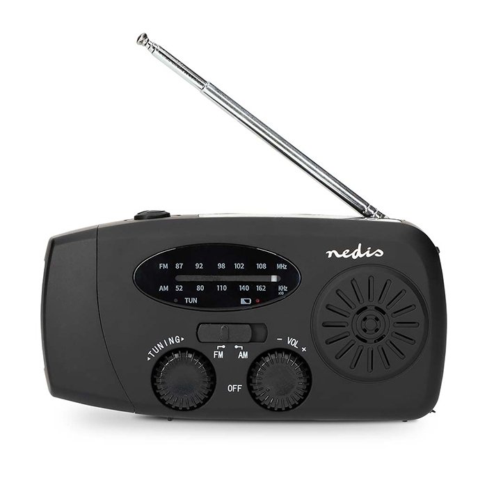 Επαναφορτιζόμενο, αναλογικό AM / FM ραδιόφωνο έκτακτης ανάγκης με ηλιακό πάνελ, μανιβέλα χειρός, φακό και powerbank. - NEDIS RDFMCR2000BK - Image 2