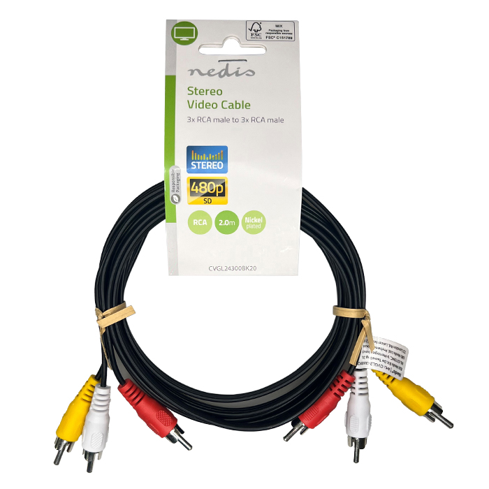 Καλώδιο composite video 3x RCA αρσ. - 3x RCA αρσ., 2.00m σε μαύρο χρώμα. - NEDIS CVGL24300BK20 - Image 3