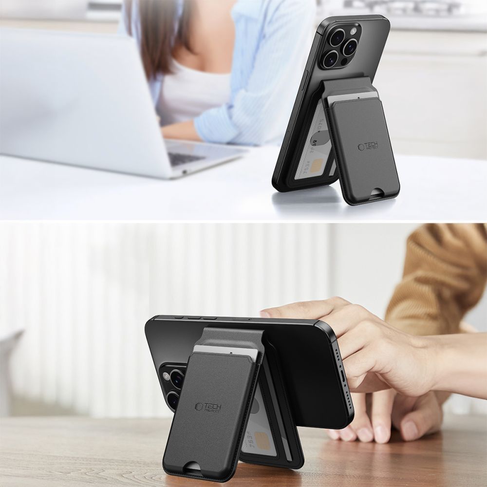 TECH-PROTECT MAGWALLET STAND MAGSAFE UNIVERSAL MAGNETIC CARD HOLDER BLACK 5906302361861 - Image 5