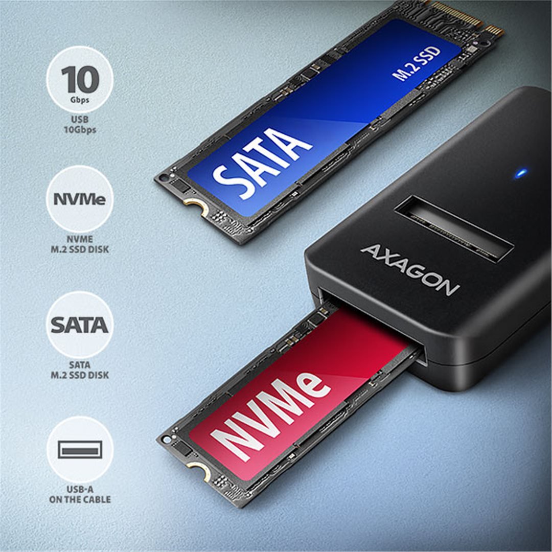AXAGON ADM2-AM USB-A 3.2 GEN2 - 1X NVME/SATA SDD ADAPTER - Image 2
