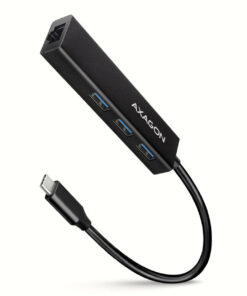 AXAGON HMC-GL3A 3X USB-A + GLAN, USB 3.2 GEN 1 HUB, METAL, 20CM USB-C CABLE