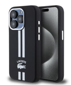 Lacoste Stripes Hard Case Θήκη προστασίας από Liquid σιλικόνη για iPhone 15 Pro (Μαύρο)