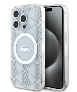 Lacoste Magsafe Monogram Croc Logo Hard Case Θήκη προστασίας από Σιλικόνη για iPhone 15 Pro (Farine/Silver)