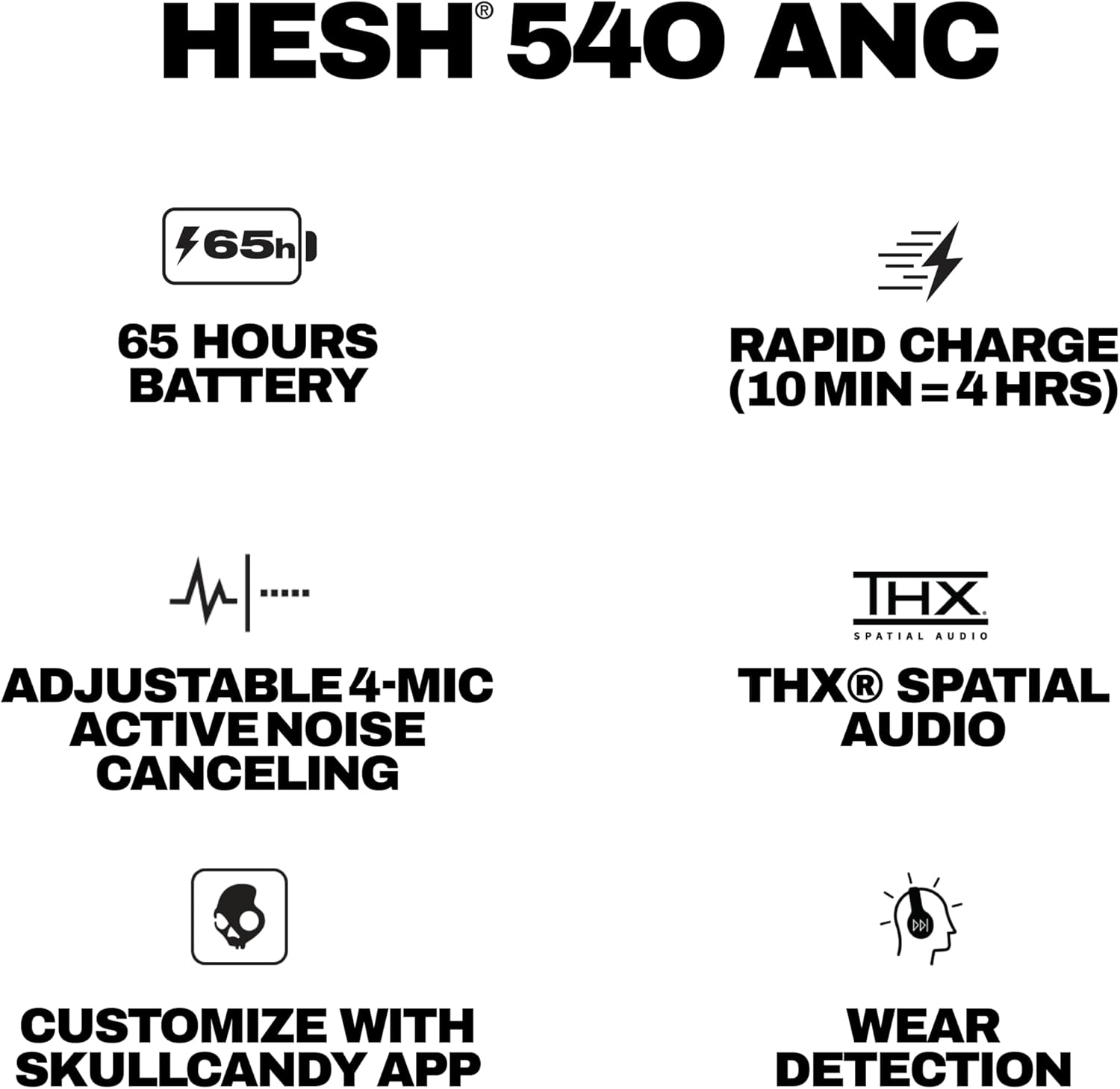SKULLCANDY (S6HAW-T001) HESH 540 ANC, WIRELESS OVER-EAR HEADPHONES (BONE) - Image 6