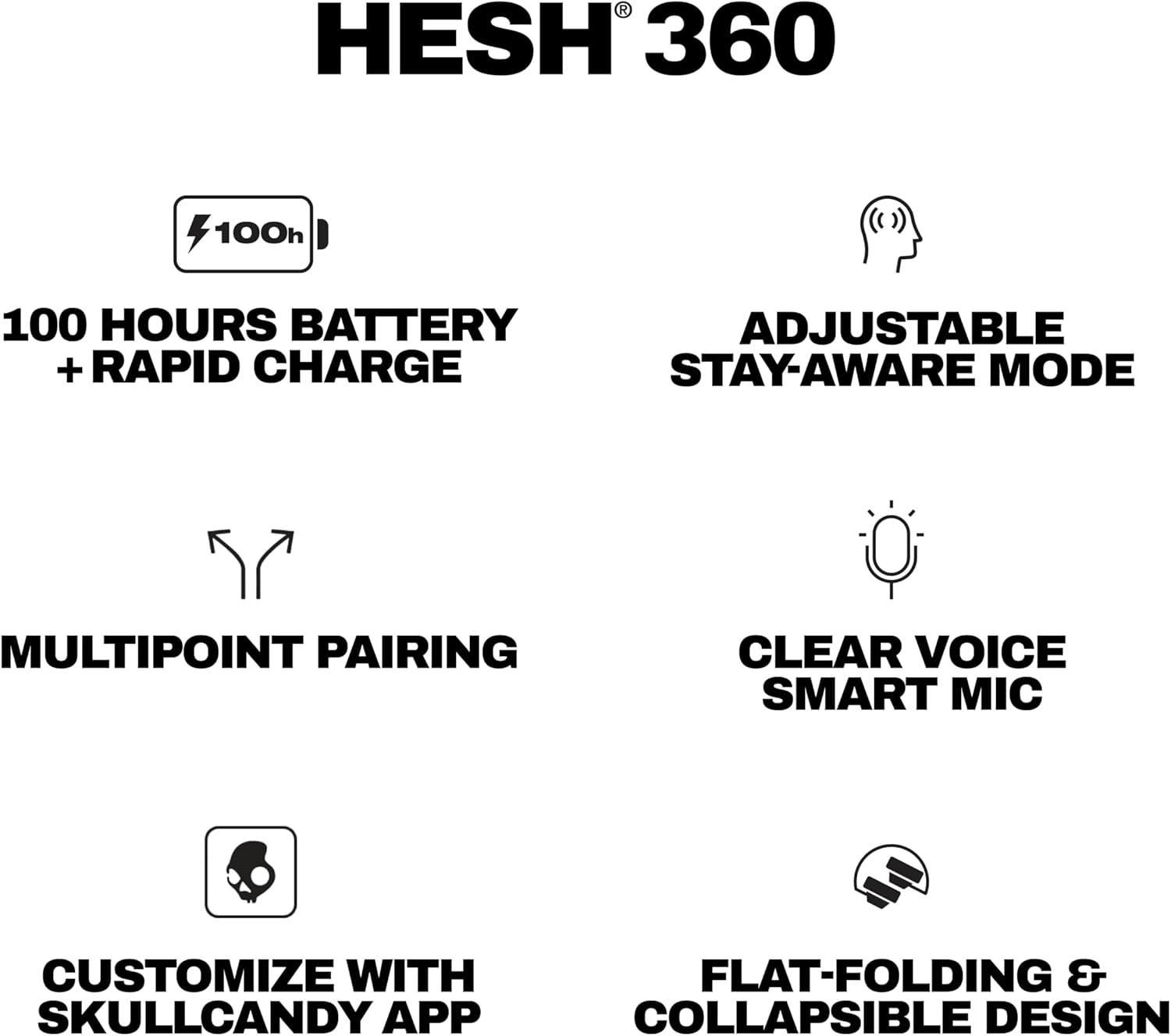 SKULLCANDY (S6HOW-T740) HESH 360 WIRELESS OVER-EAR HEADPHONES (TRUE BLACK) - Image 6