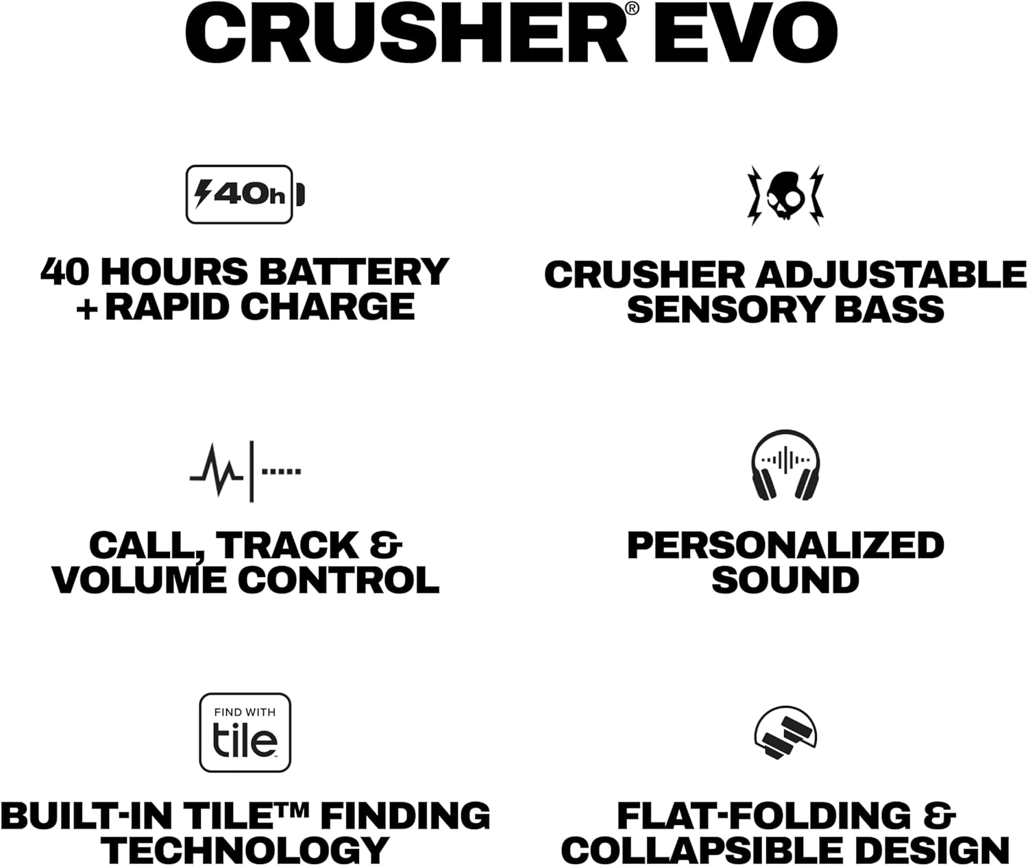 SKULLCANDY (S6EVW-S951) CRUSHER EVO, WIRELESS OVER-EAR HEADPHONES (BONE/ORANGE) - Image 5