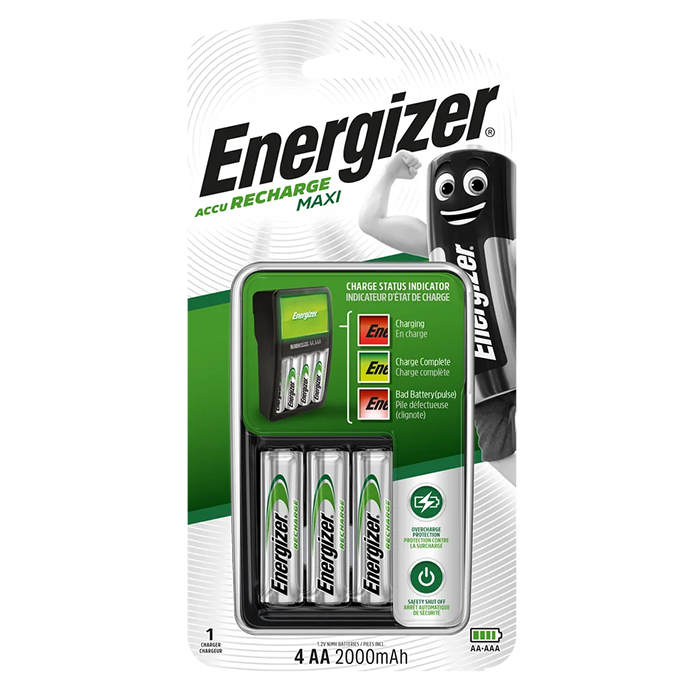 Φορτιστής μπαταριών AA/AAA Energizer ΜΑΧΙ με 4 επαναφορτιζόμενες μπαταρίες ΑΑ 2000mAh. - ENERGIZER MAXI CHARGER & 4xAA 2000mAh