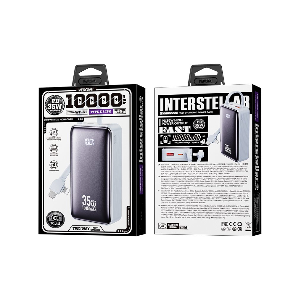 Power Bank 10000mAh PD 35W WK WP-61 2 Θέσεων, με καλώδιο USB-C/Lightning Μπλέ - Image 2