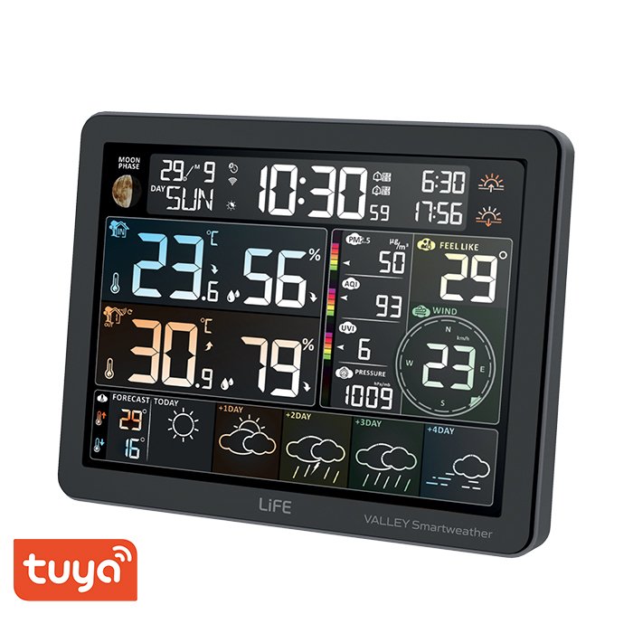 TUYA Smart Wi-Fi μετεωρολογικός σταθμός με ασύρματο εξωτερικό αισθητήρα, έγχρωμη οθόνη LCD 7.5" και πρόγνωση καιρού 5 ημερών - LIFE VALLEY Smartweather TUYA - Image 2
