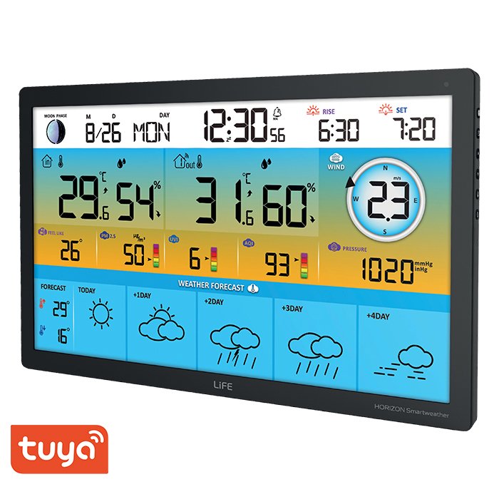 XL TUYA Smart Wi-Fi μετεωρολογικός σταθμός με ασύρματο εξωτερικό αισθητήρα, έγχρωμη οθόνη LCD 15.5" και πρόγνωση καιρού 5 ημερών - LIFE HORIZON Smartweather TUYA - Image 2