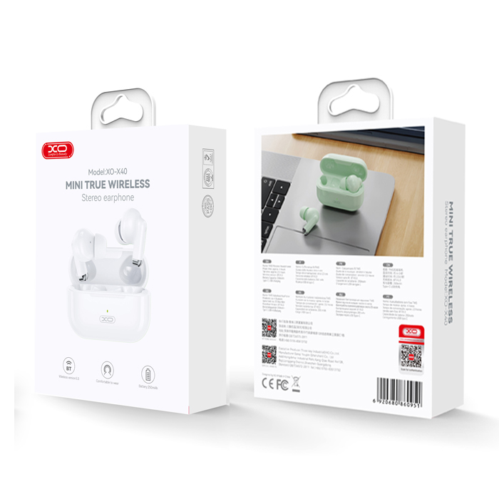 Bluetooth ακουστικά handsfree με θήκη ασύρματης φόρτισης, σε λευκό χρώμα - XO X40 TWS - Image 4