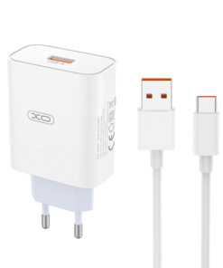 Universal φορτιστής 120W με 1 έξοδο USB-A και αποσπώμενο καλώδιο USB-A - USB type-C, σε λευκό χρώμα - XO L164