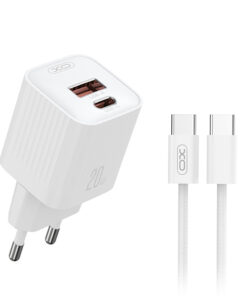 Universal φορτιστής PD20W με 2 εξόδους 1xUSB-A & 1xUSB-C και αποσπώμενο καλώδιο USB type-C,  σε λευκό χρώμα - XO L147