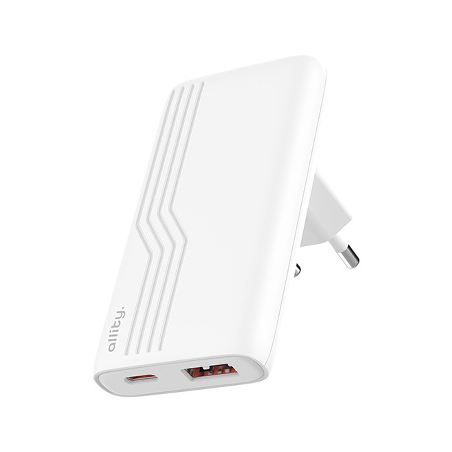 Allity Διπλός Φορτιστής GaN PD QC ATC- 02-65W AC 1x USB-C + 1x USB-A 65W Λευκός