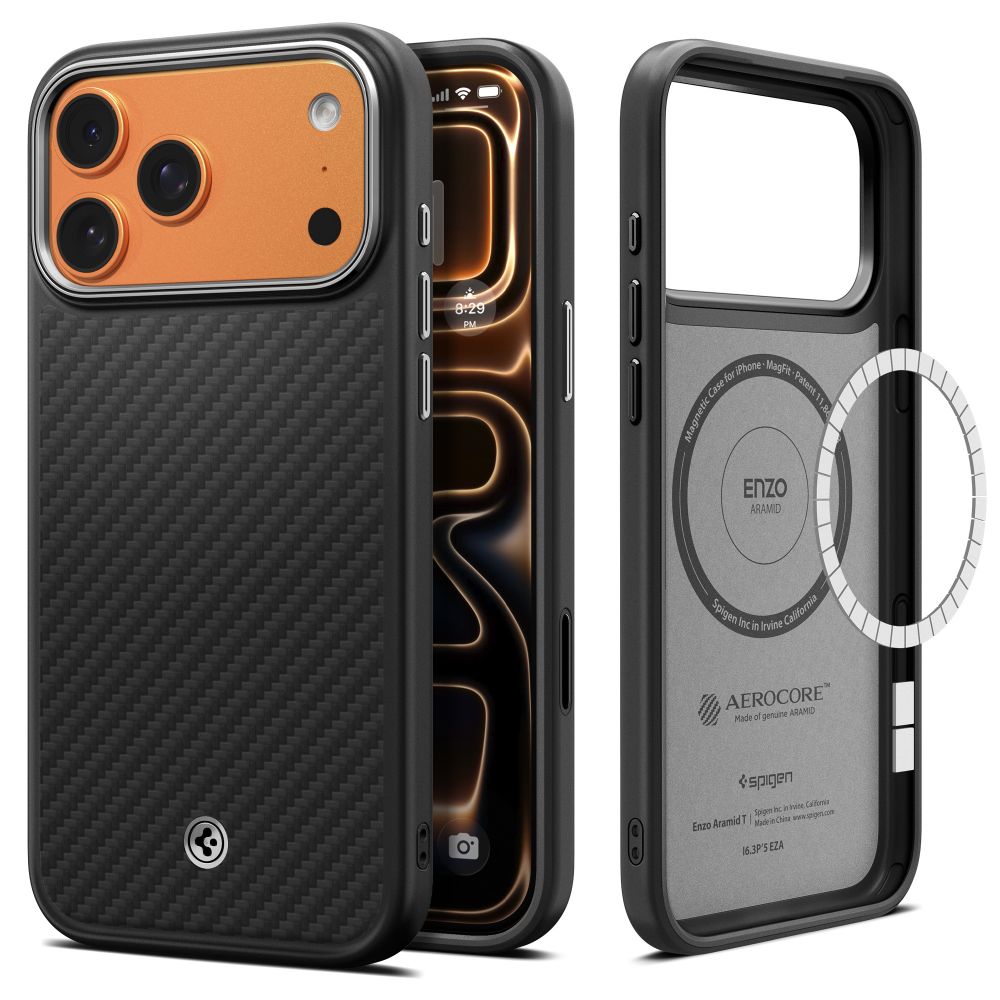 SPIGEN ENZO ARAMID ”T” MAG MAGSAFE IPHONE 17 PRO BLACK/SILVER EAN: 8800283310870 ACS09958