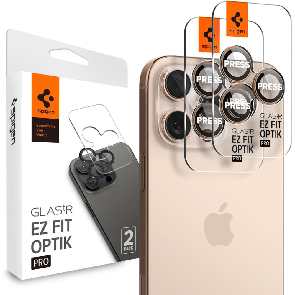 SPIGEN OPTIK PRO GLAS.TR ”EZ FIT” CAMERA PROTECTOR 2-PACK IPHONE 16 PRO / MAX / 17 PRO / MAX DESERT TITANIUM AGL08862