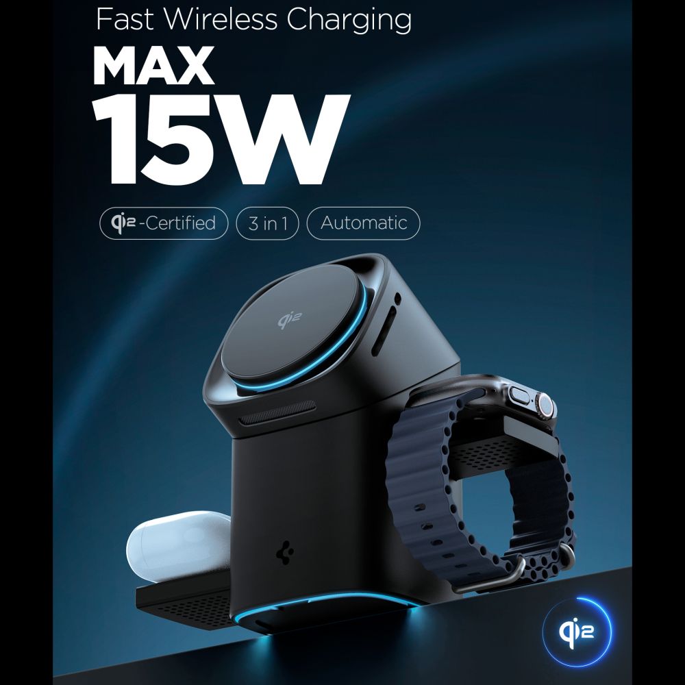 SPIGEN ESSENTIAL EF223MS 3IN1 QI2 ROTARY MAGNETIC MAGSAFE WIRELESS CHARGER BLACK EAN: 8800283303773 ACH09542 - Image 5