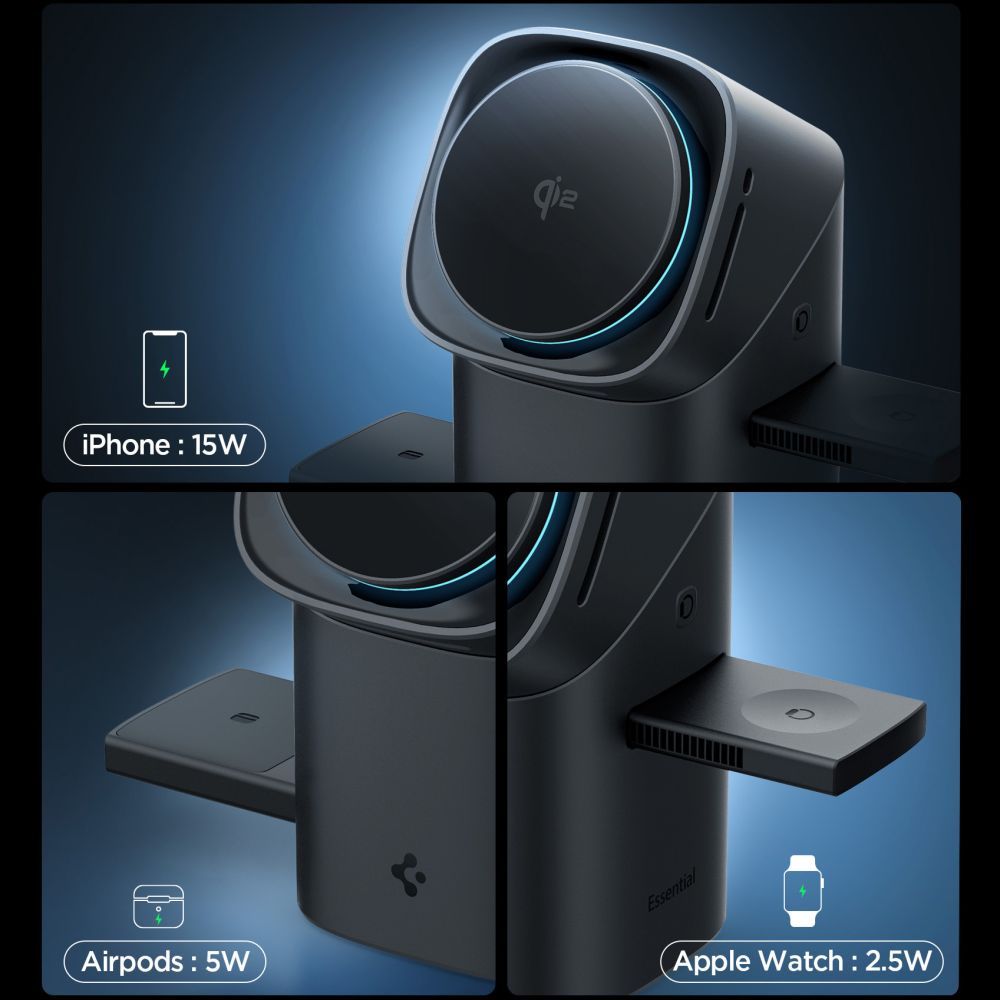 SPIGEN ESSENTIAL EF223MS 3IN1 QI2 ROTARY MAGNETIC MAGSAFE WIRELESS CHARGER BLACK EAN: 8800283303773 ACH09542 - Image 4