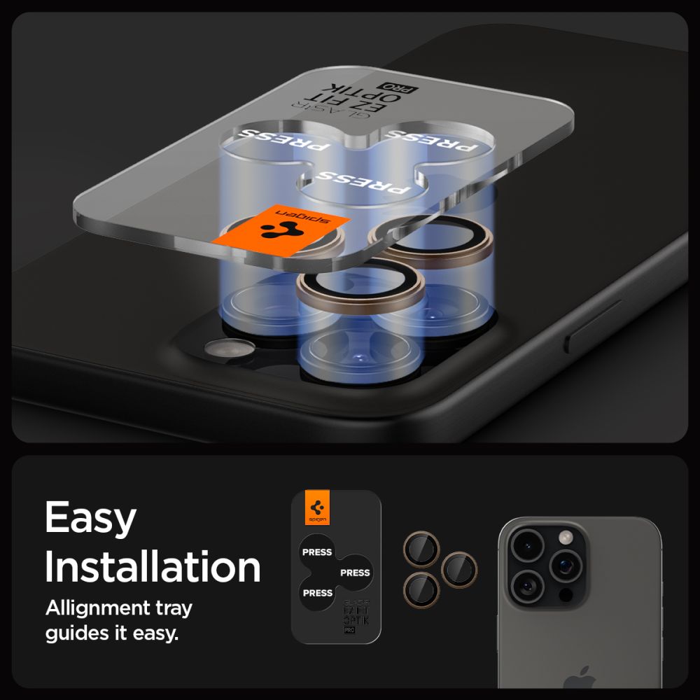SPIGEN OPTIK PRO GLAS.TR ”EZ FIT” CAMERA PROTECTOR 2-PACK IPHONE 16 PRO / MAX / 17 PRO / MAX DESERT TITANIUM AGL08862 - Image 2