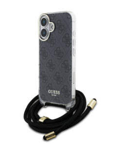 Guess "4G Logo Collection" Crossbody Hard Case Script Metal Logo Θήκη προστασίας από σιλικόνη με λουράκι – iPhone 16 (Μαύρο – GUHCP16SHC4SEK)