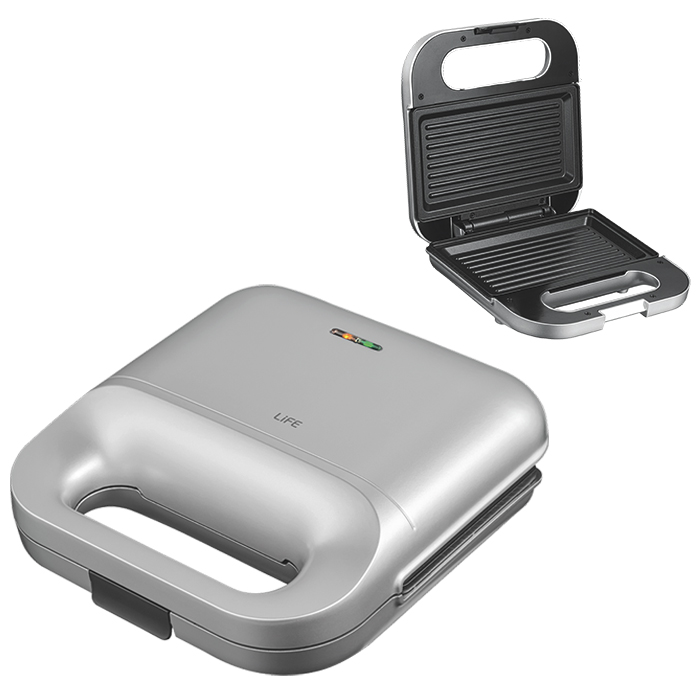 Τοστιέρα με αντικολλητικές grill πλάκες, 750W - LiFE DELI Silver Matt Series