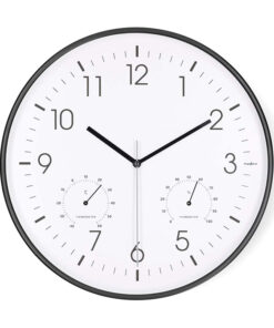 Ρολόι τοίχου, αθόρυβο, με ενσωματωμένο θερμόμετρο και υγρόμετρο, σε λευκό/μαύρο χρώμα. - NEDIS CLWA4226BK