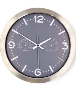 Ρολόι τοίχου, αθόρυβο, με ενσωματωμένο θερμόμετρο και υγρόμετρο, σε γκρι χρώμα. - NEDIS CLWA5226SS