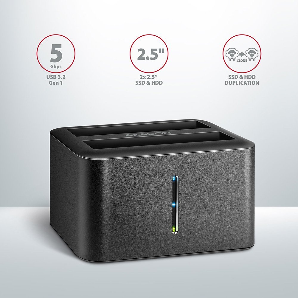 AXAGON (ADSA-D25) USB 3.2 GEN 1 - 2X SATA 6G 2.5" SSD/HDD CLONE DUAL MINI DOCK - Image 2