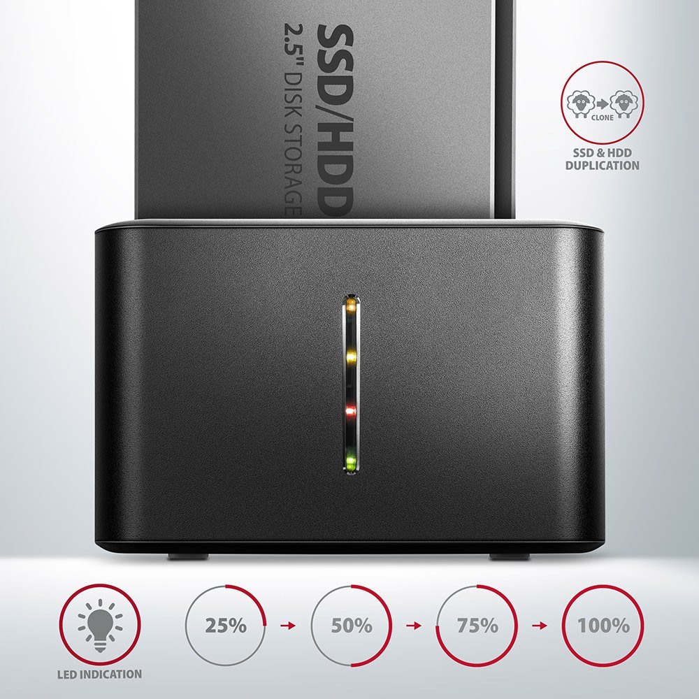 AXAGON (ADSA-D25) USB 3.2 GEN 1 - 2X SATA 6G 2.5" SSD/HDD CLONE DUAL MINI DOCK - Image 3