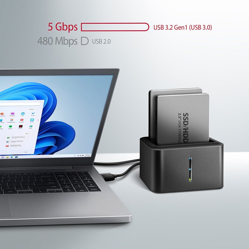 AXAGON (ADSA-D25) USB 3.2 GEN 1 - 2X SATA 6G 2.5" SSD/HDD CLONE DUAL MINI DOCK - Image 4