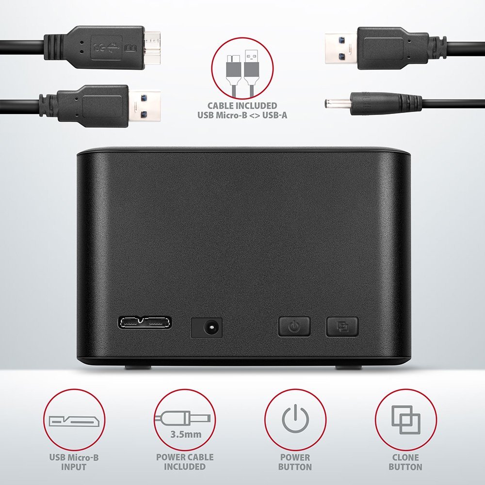 AXAGON (ADSA-D25) USB 3.2 GEN 1 - 2X SATA 6G 2.5" SSD/HDD CLONE DUAL MINI DOCK - Image 5