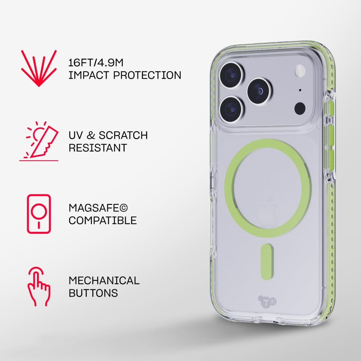 TECH21 IPHONE 17 PRO CASE (T21-11396) EVOCRYSTAL W/MAGSAFE CLEAR/GLOW GREEN - Image 6