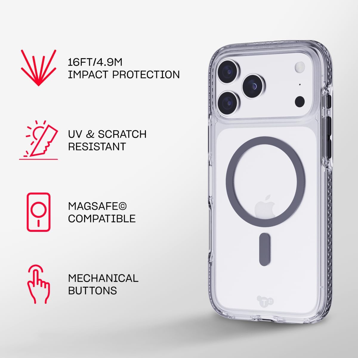 TECH21 IPHONE 17 PRO MAX CASE (T21-11335) EVOCRYSTAL W/MAGSAFE-CLEAR/BLACK - Image 5