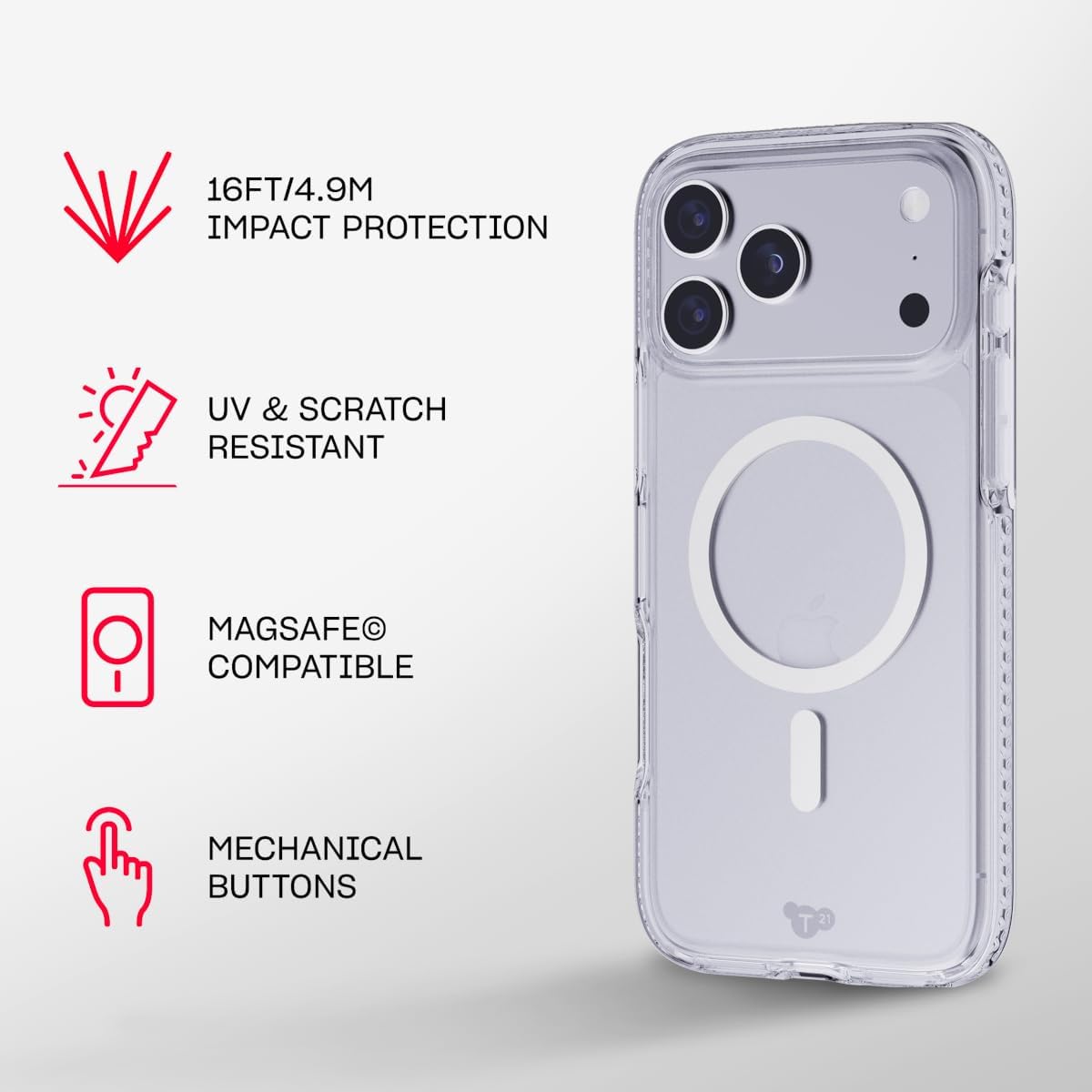 TECH21 IPHONE 17 PRO MAX CASE (T21-11430) EVOCRYSTAL W/MAGSAFE CLEAR/METALIC SILVER - Image 5