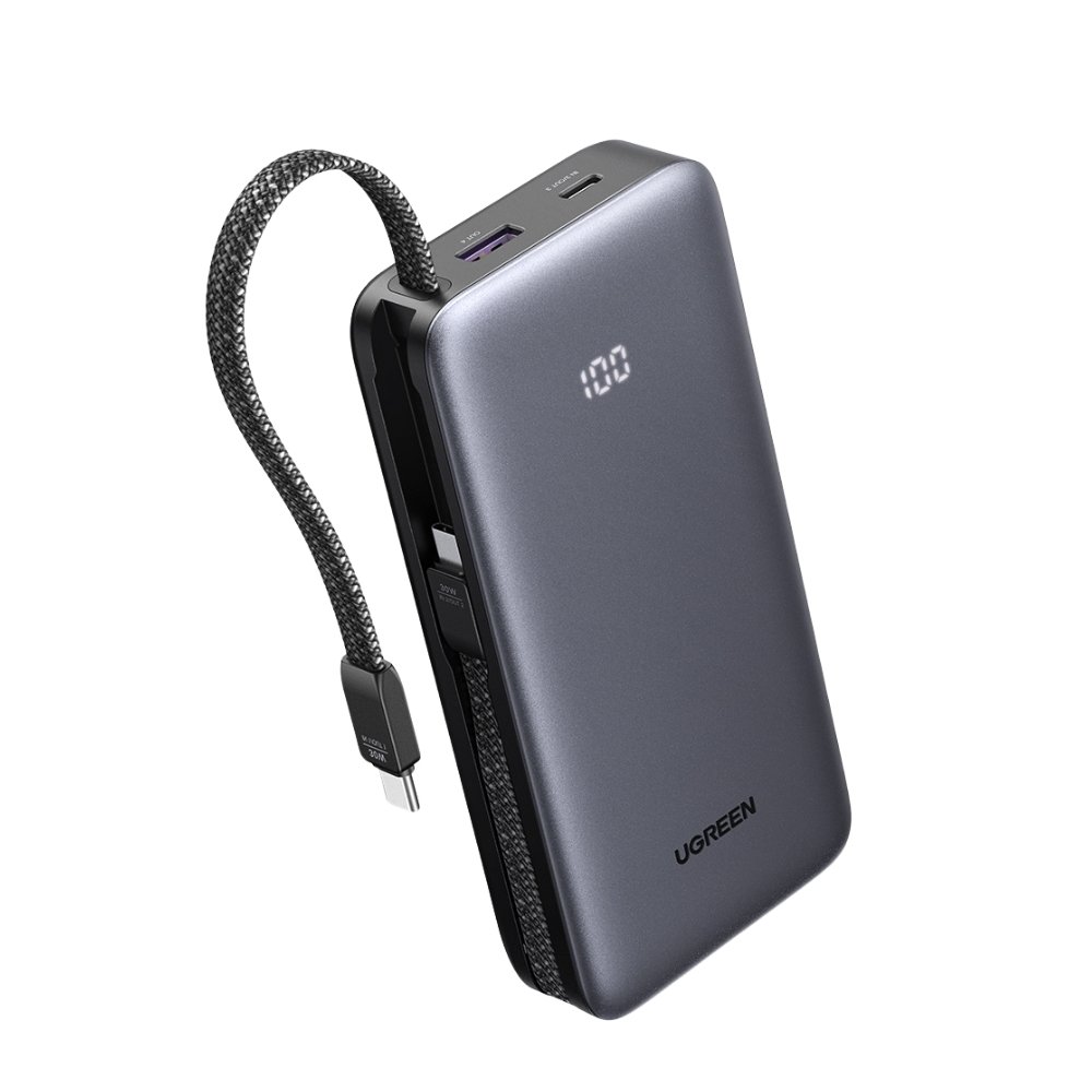 Power Bank 20000mAh PD 30W UGREEN PB528 55985B 2 Θέσεων, με 2 καλώδια USB-C Γκρι
